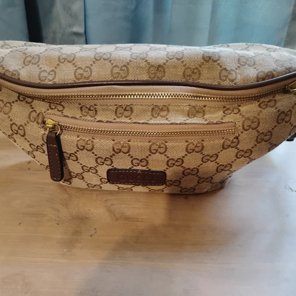 Gucci Monogram Beige and Brown Belt Bag